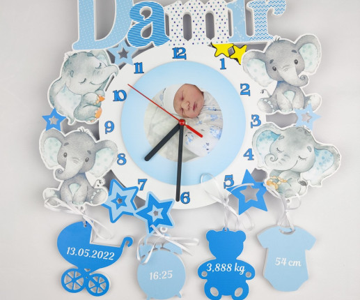 Именные детские  часы - Слоники