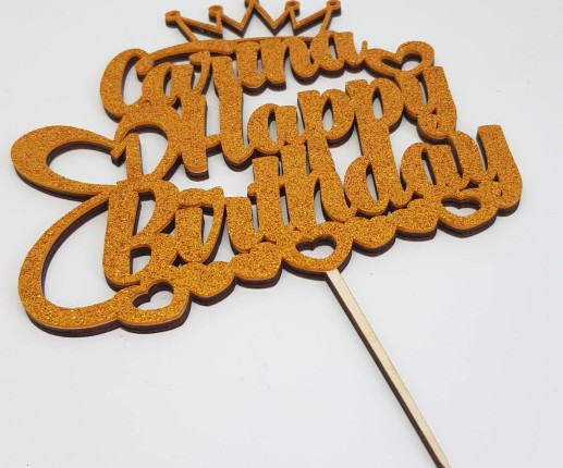 Topper pentru torta cu sclipici aurii Happy Birthday