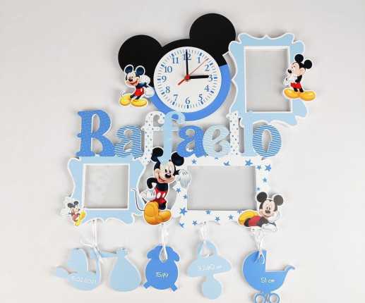 Рамка - Часы  на 3 фото -  Микки Маус