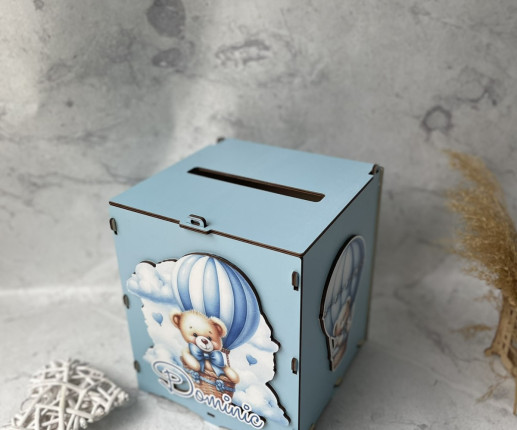 Cutie de dar pentru botez ursuleț pe balon 1 image 2