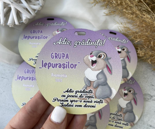 Medalii din lemn ,,Adio Gradiniță,, cu iepuras