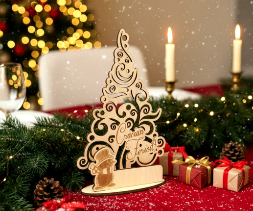 Brad din lemn Craciun Fericit