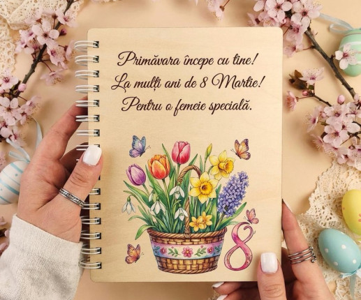 Carnet din lemn cu coșuleț