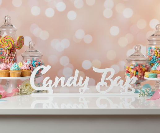 Inscriptie albă pentru nuntă Candy Bar