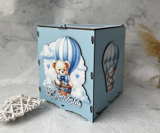 Cutie de dar pentru botez ursuleț pe balon 1