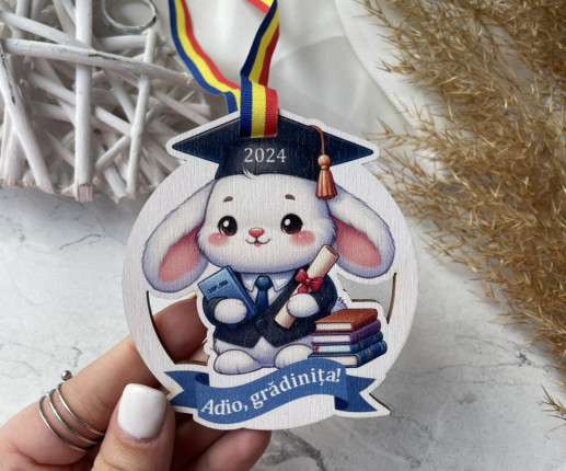 Medalii din lemn ,,Adio Gradiniță,, cu Iepras