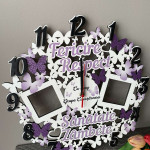 Ceas din lemn cu fluturi violet thumb-image 2