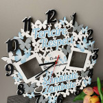 Ceas din lemn cu fluturi albastru thumb-image 2