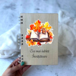 Carnet din lemn cu frunză și carte thumb-image 1