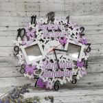 Ceas din lemn cu fluturi violet thumb-image 1